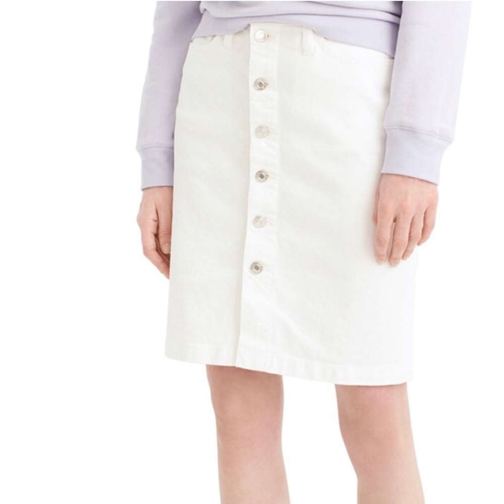 J. Crew White Denim Pencil Skirt with Buttons